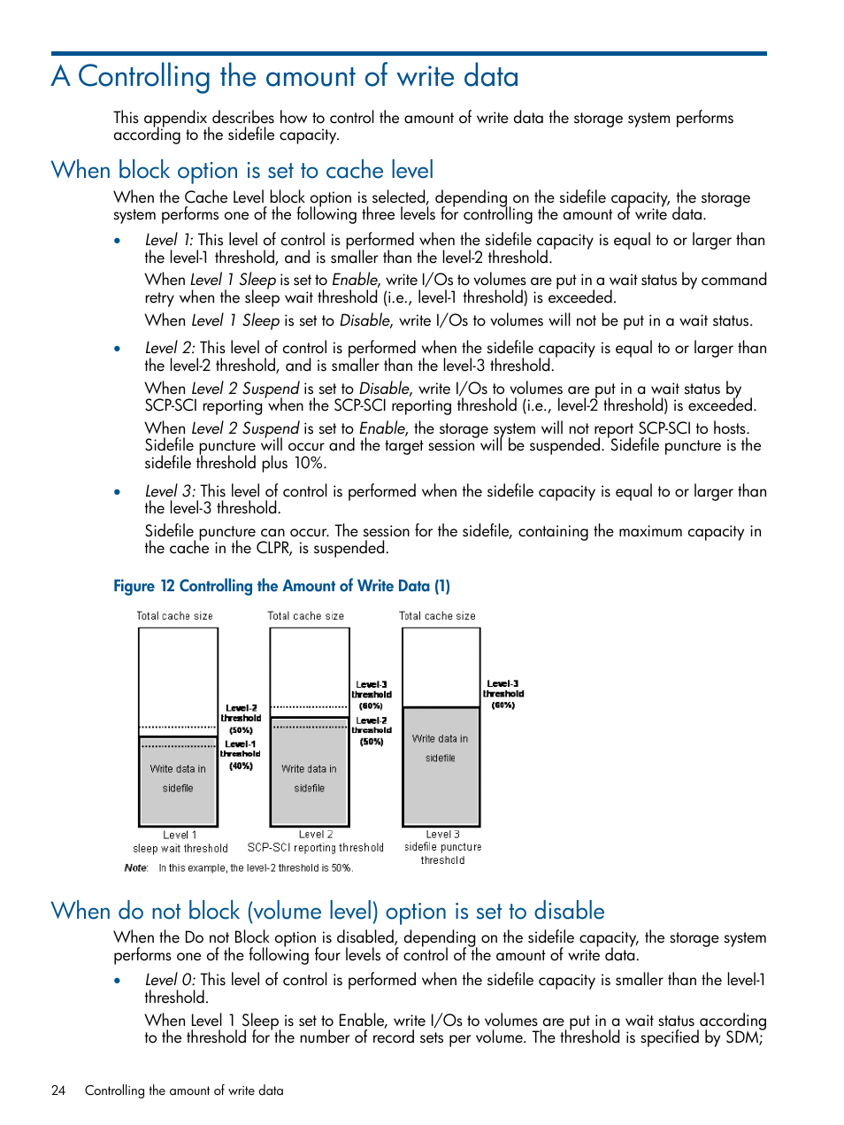 A controlling the amount of write data, When block option is set to cache level | HP XP P9500 Storage User Manual | Page 24 / 31