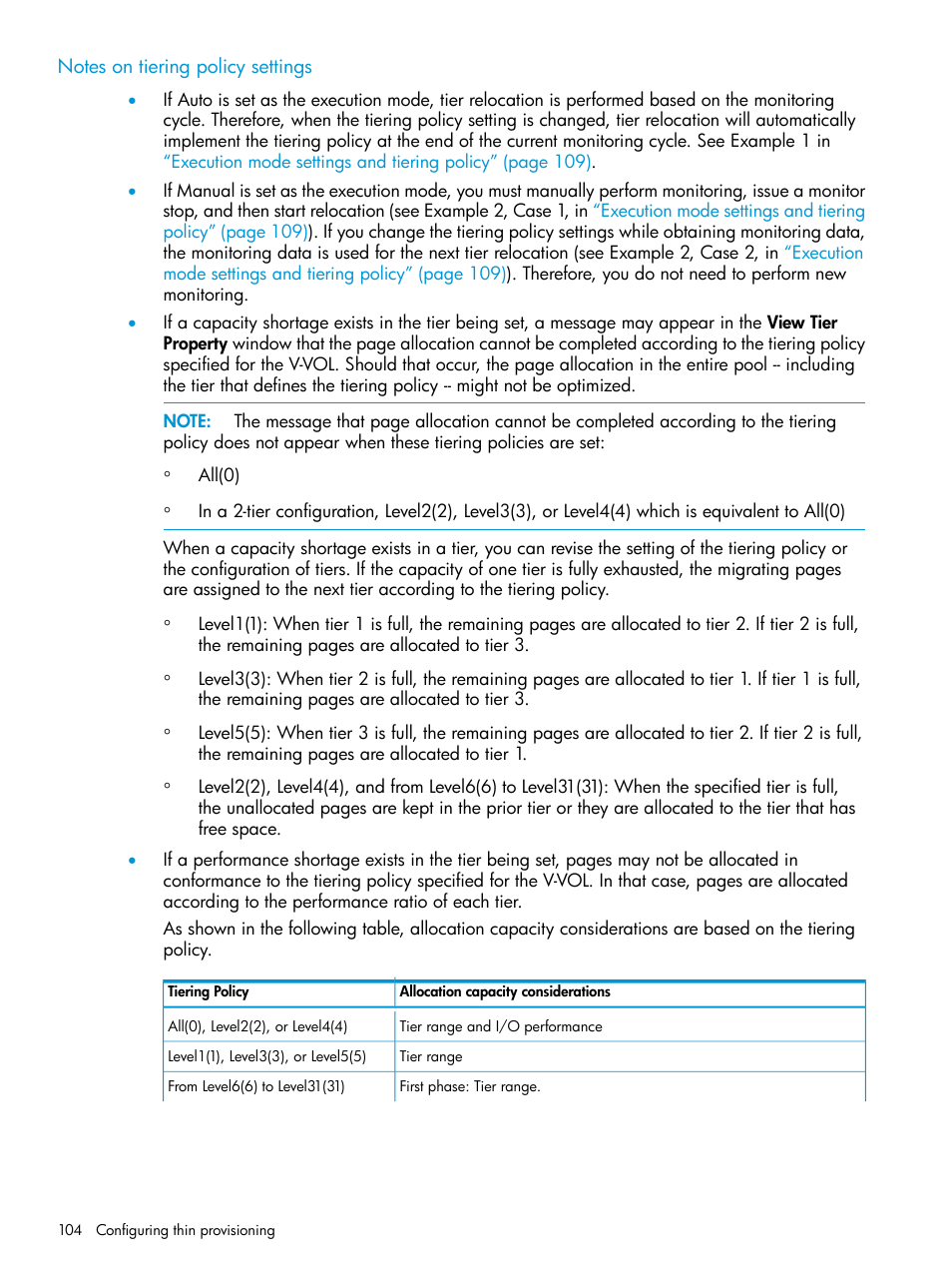 Notes on tiering policy settings | HP XP Racks User Manual | Page 104 / 486