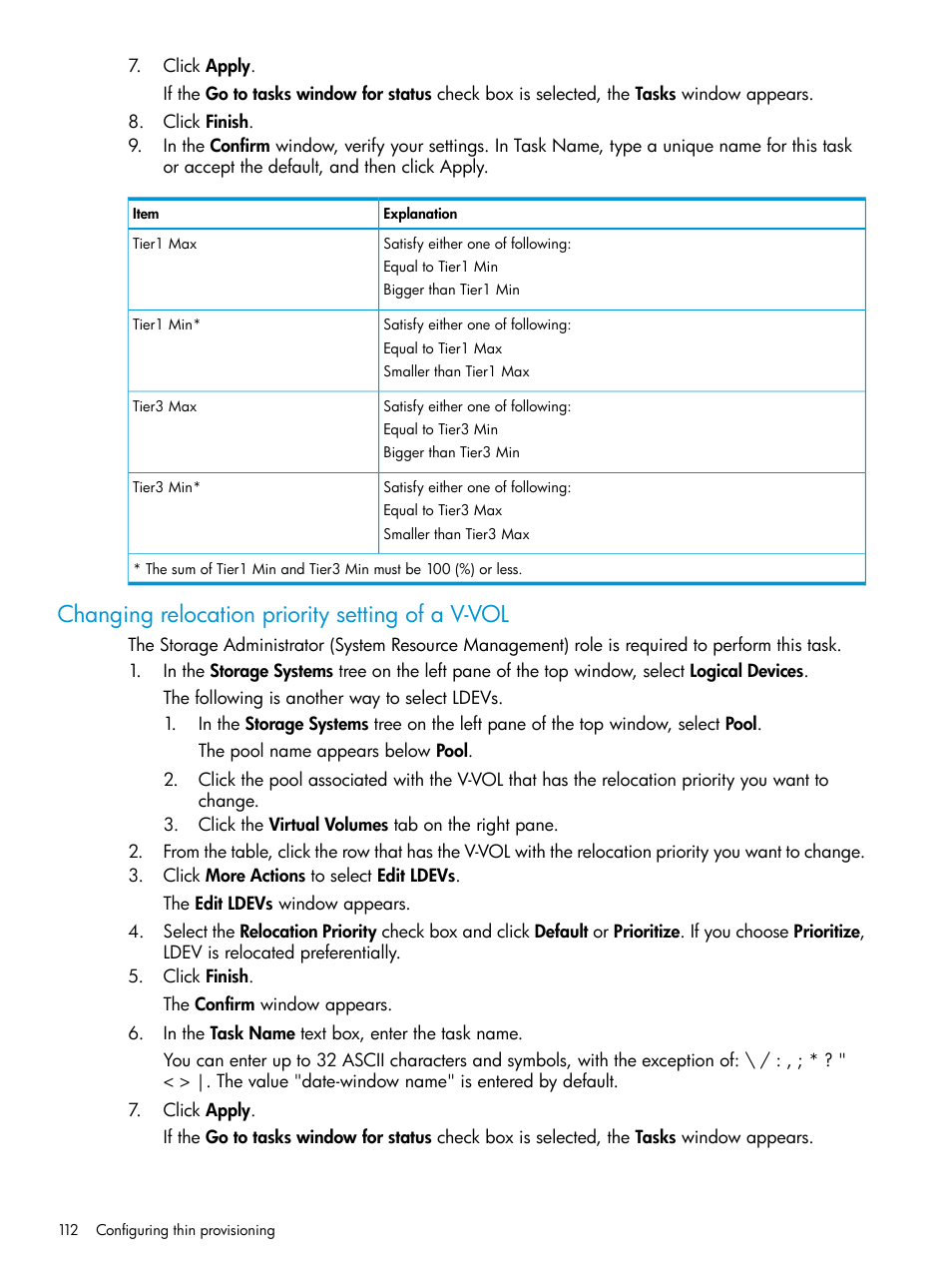 Changing relocation priority setting of a v-vol | HP XP Racks User Manual | Page 112 / 486