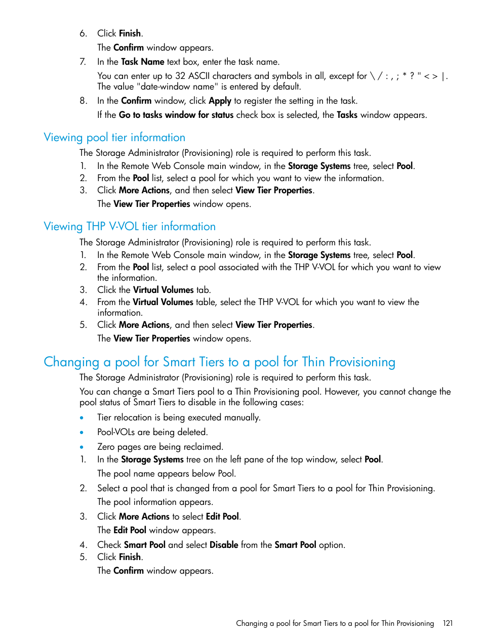 Viewing pool tier information, Viewing thp v-vol tier information | HP XP Racks User Manual | Page 121 / 486