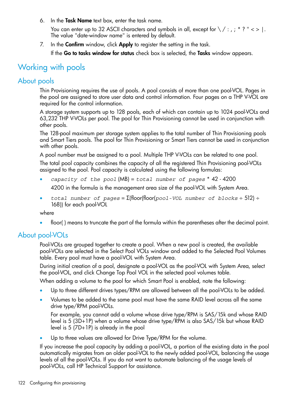 Working with pools, About pools, About pool-vols | About pools about pool-vols | HP XP Racks User Manual | Page 122 / 486