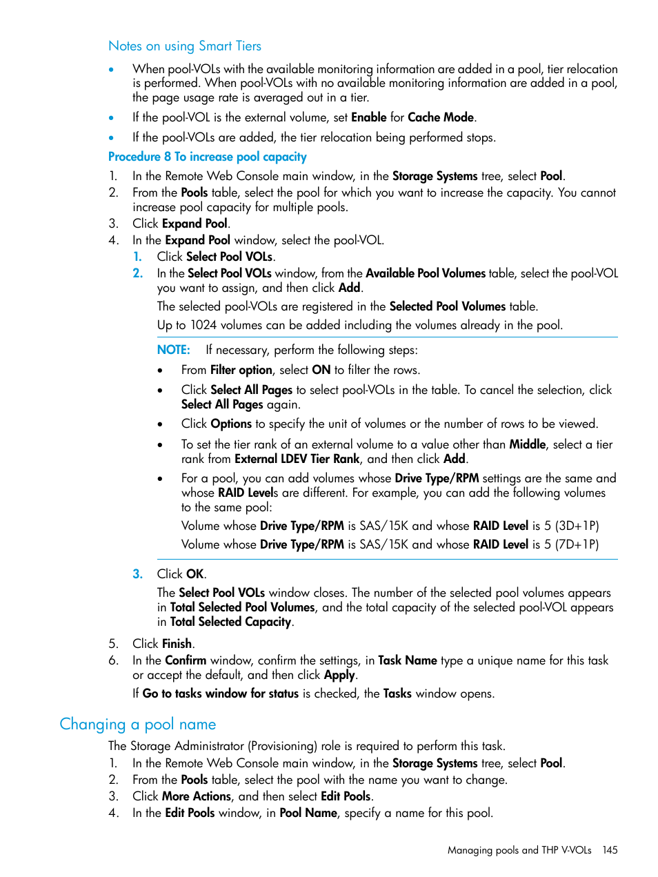 Changing a pool name | HP XP Racks User Manual | Page 145 / 486