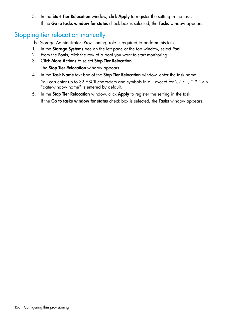 Stopping tier relocation manually | HP XP Racks User Manual | Page 156 / 486