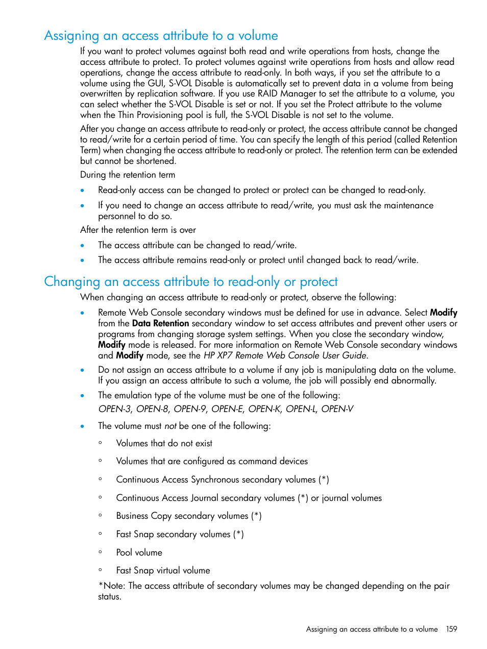 Assigning an access attribute to a volume | HP XP Racks User Manual | Page 159 / 486