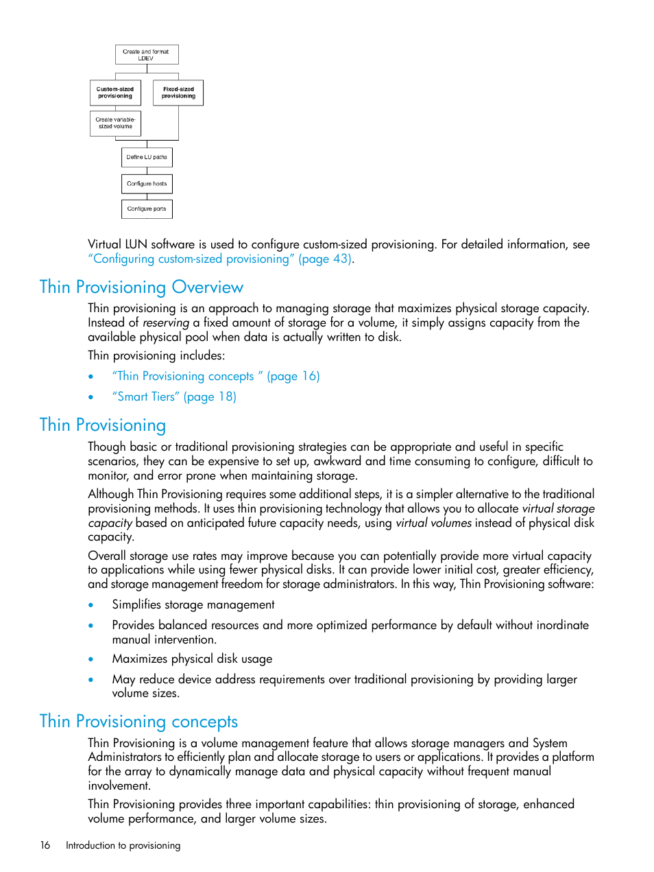 Thin provisioning overview, Thin provisioning, Thin provisioning concepts | HP XP Racks User Manual | Page 16 / 486