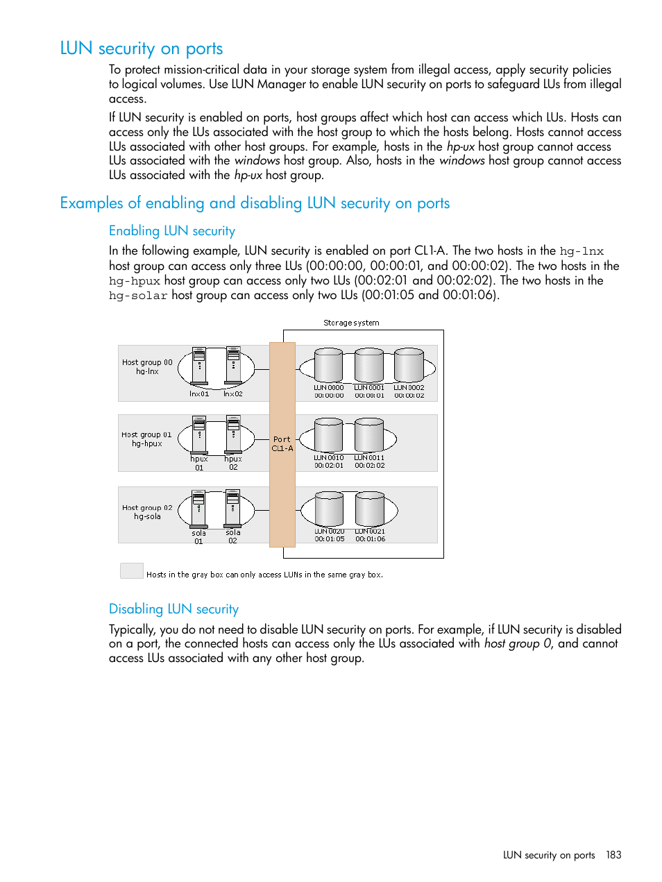 Lun security on ports | HP XP Racks User Manual | Page 183 / 486
