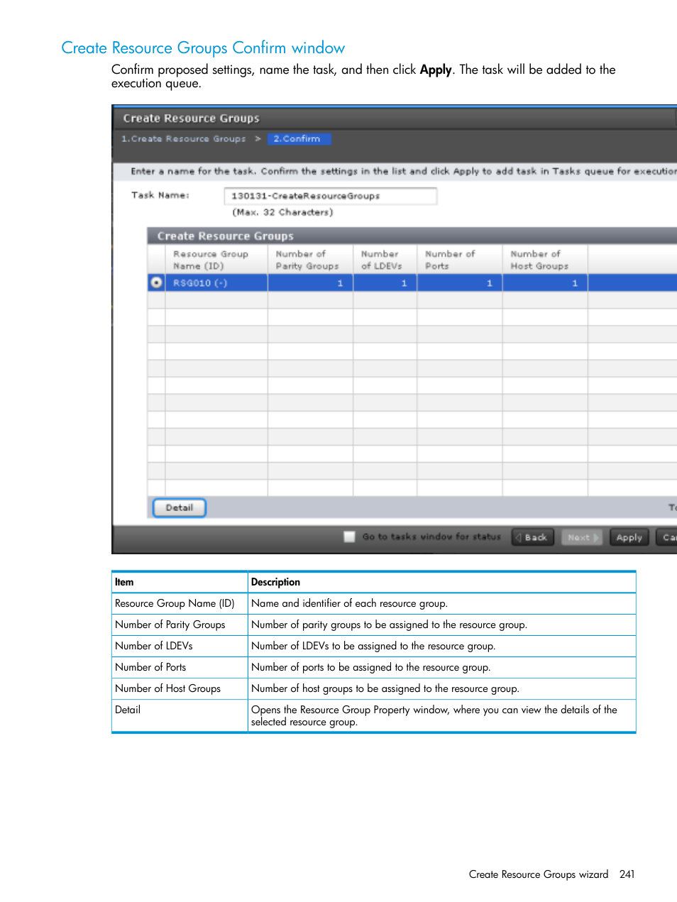 Create resource groups confirm window | HP XP Racks User Manual | Page 241 / 486
