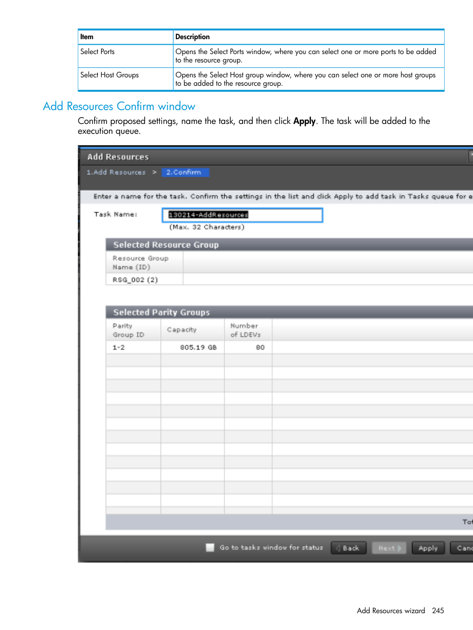 Add resources confirm window | HP XP Racks User Manual | Page 245 / 486