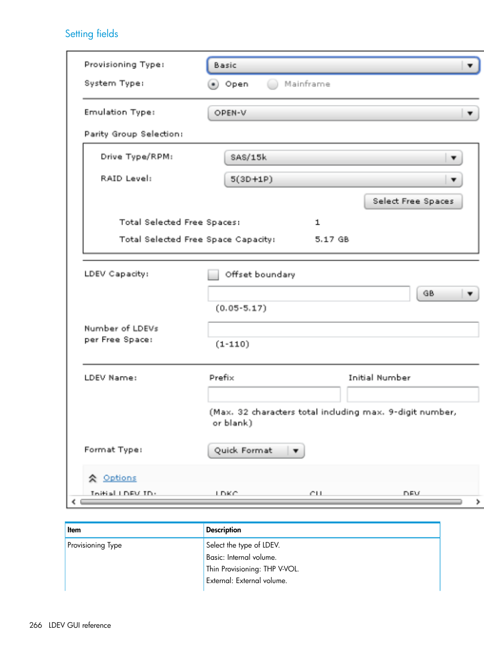 Setting fields | HP XP Racks User Manual | Page 266 / 486