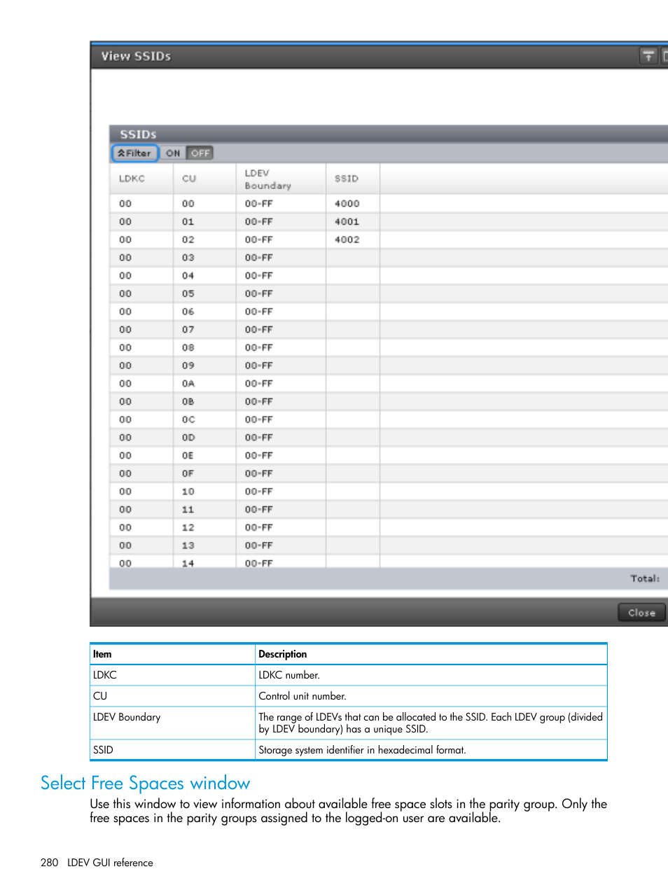 Select free spaces window | HP XP Racks User Manual | Page 280 / 486