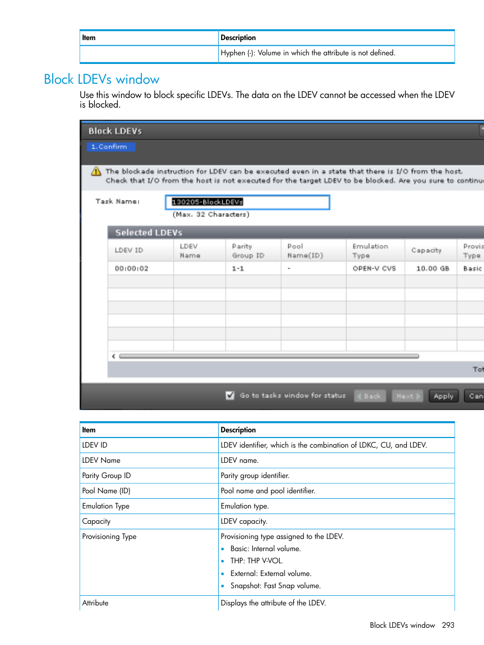 Block ldevs window | HP XP Racks User Manual | Page 293 / 486