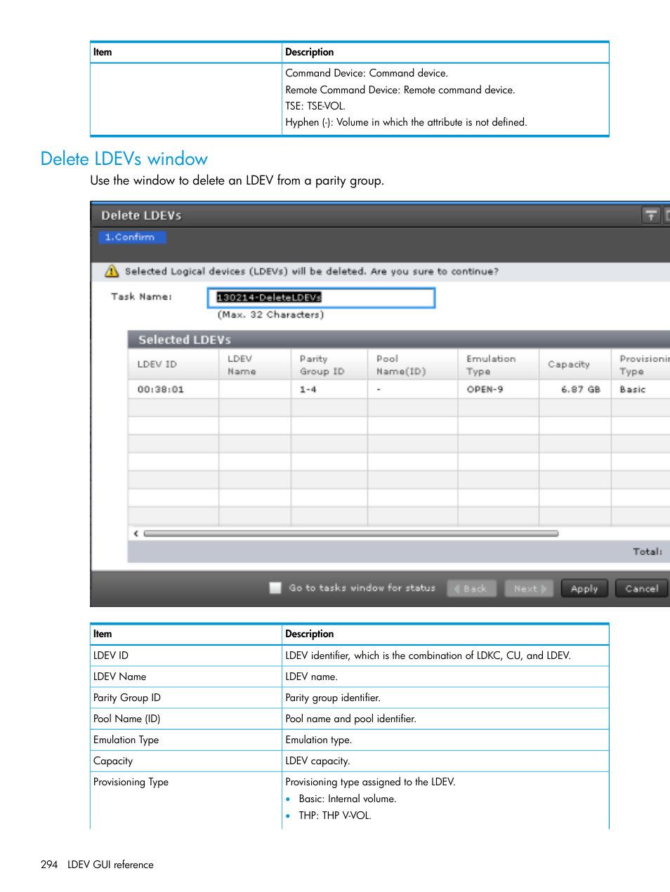 Delete ldevs window | HP XP Racks User Manual | Page 294 / 486