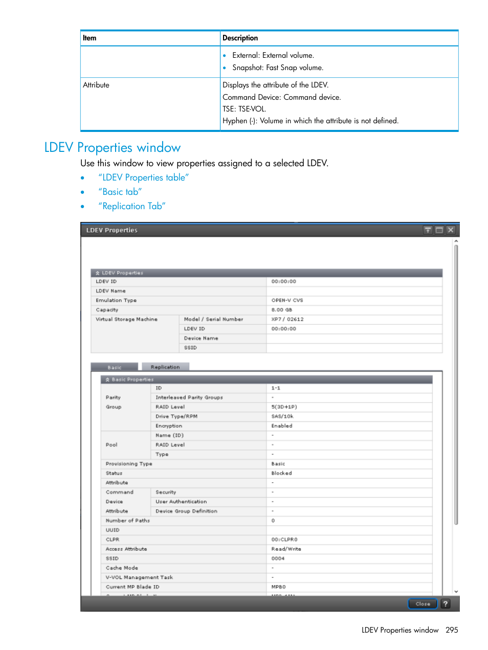 Ldev properties window | HP XP Racks User Manual | Page 295 / 486