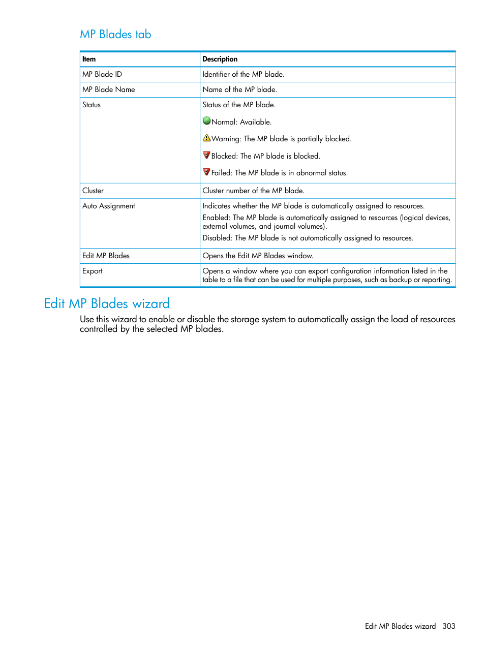 Edit mp blades wizard, Mp blades tab | HP XP Racks User Manual | Page 303 / 486