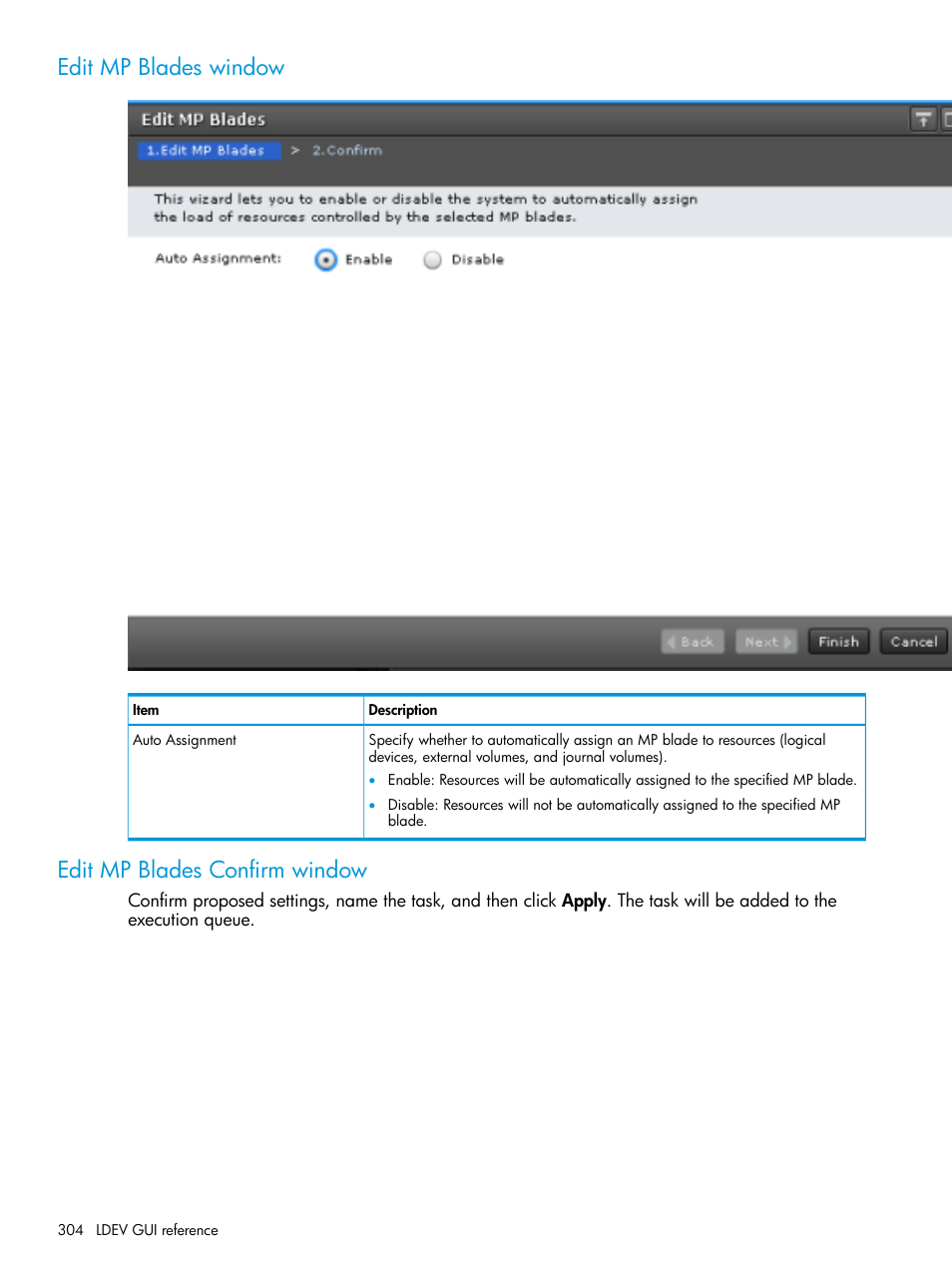 Edit mp blades window, Edit mp blades confirm window | HP XP Racks User Manual | Page 304 / 486