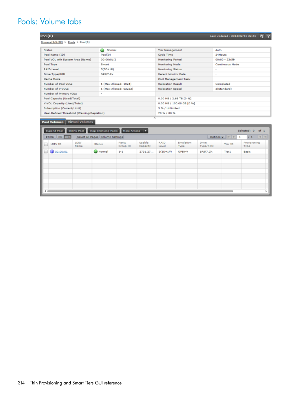 Pools: volume tabs | HP XP Racks User Manual | Page 314 / 486