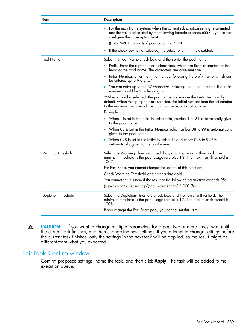 Edit pools confirm window | HP XP Racks User Manual | Page 339 / 486