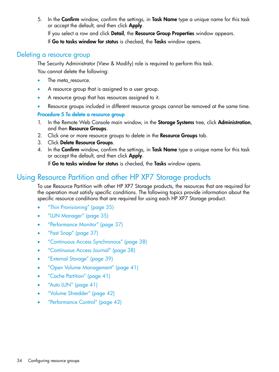 Deleting a resource group | HP XP Racks User Manual | Page 34 / 486