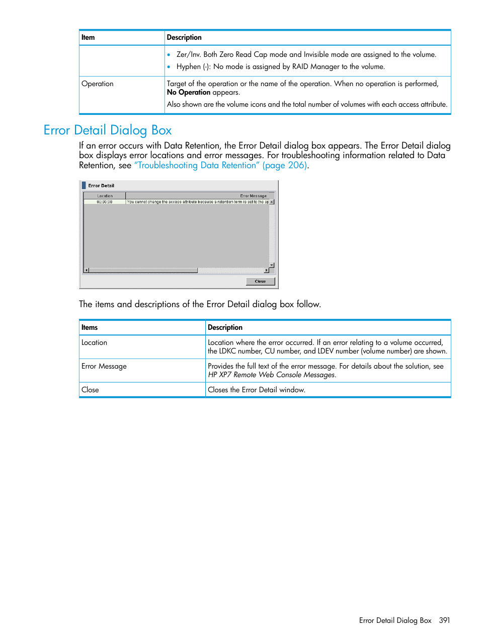 Error detail dialog box | HP XP Racks User Manual | Page 391 / 486