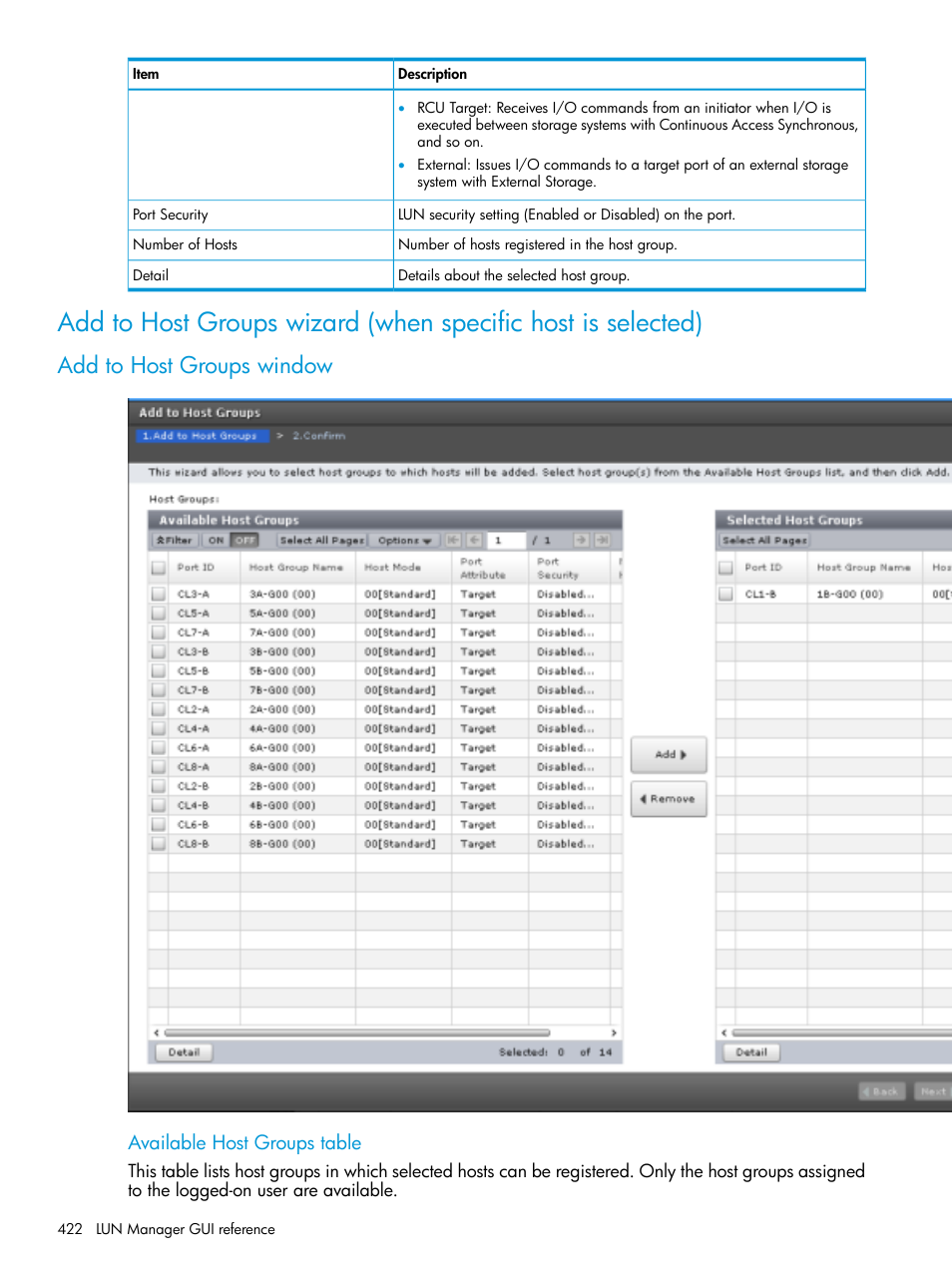 Add to host groups window | HP XP Racks User Manual | Page 422 / 486