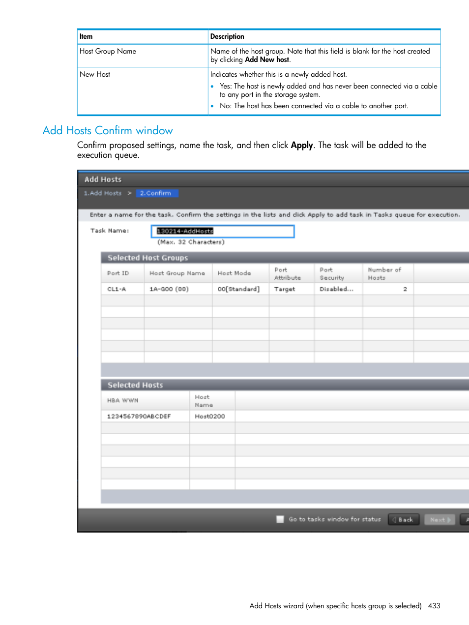 Add hosts confirm window | HP XP Racks User Manual | Page 433 / 486