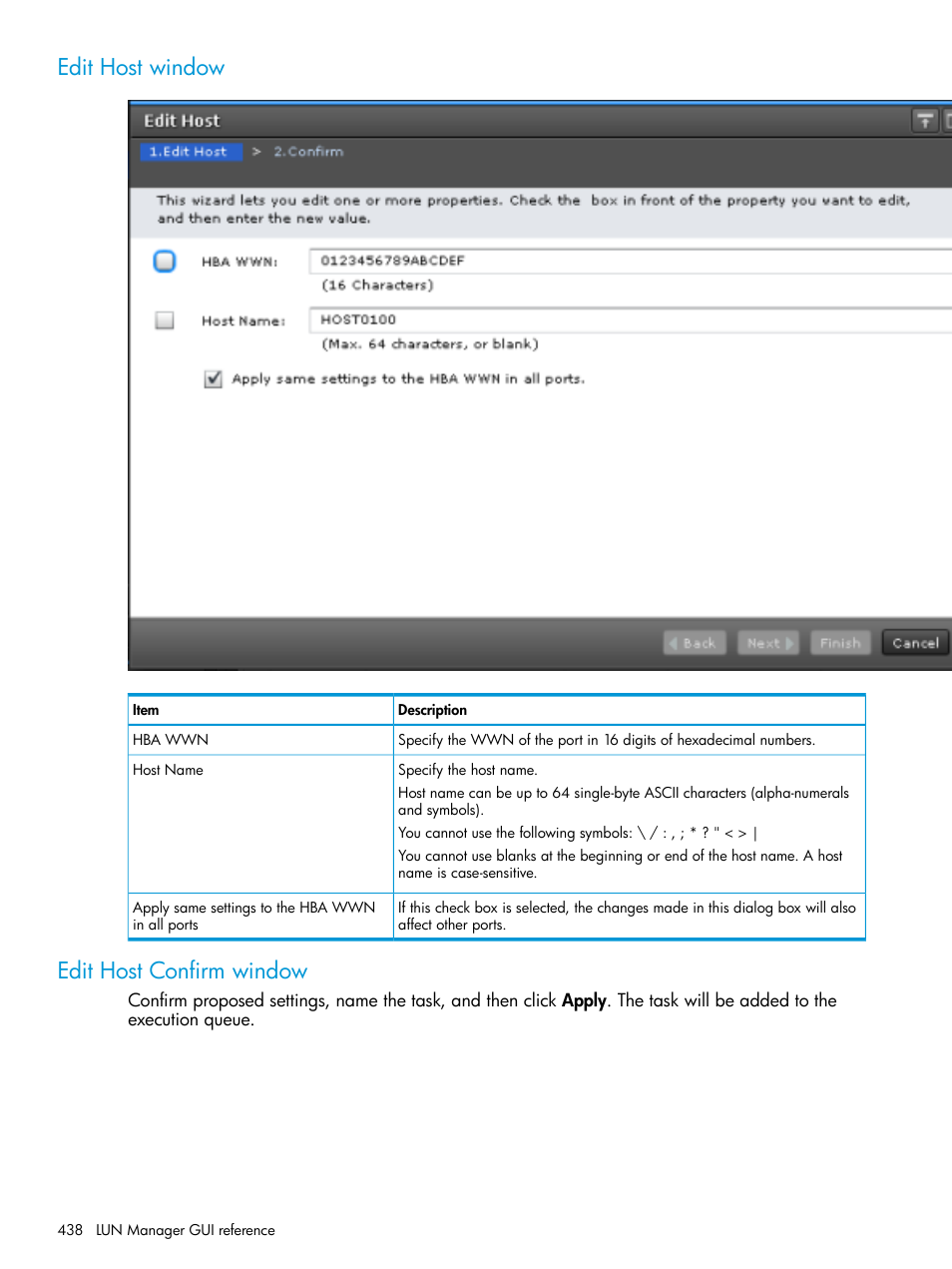 Edit host window, Edit host confirm window, Edit host window edit host confirm window | HP XP Racks User Manual | Page 438 / 486