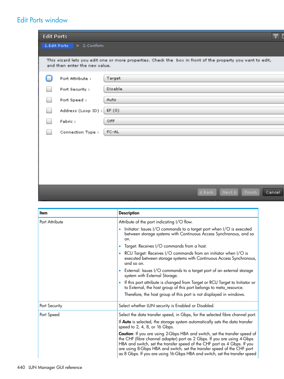 Edit ports window | HP XP Racks User Manual | Page 440 / 486