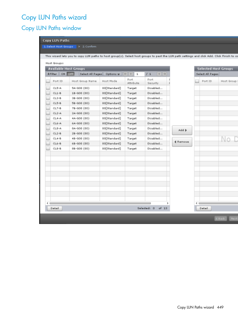 Copy lun paths wizard, Copy lun paths window | HP XP Racks User Manual | Page 449 / 486