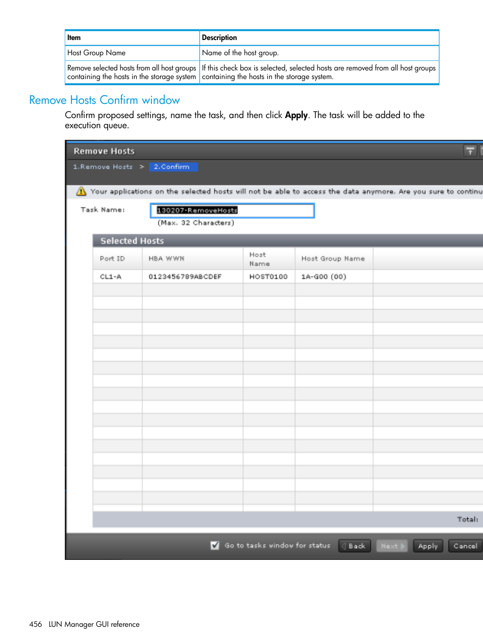 Remove hosts confirm window | HP XP Racks User Manual | Page 456 / 486