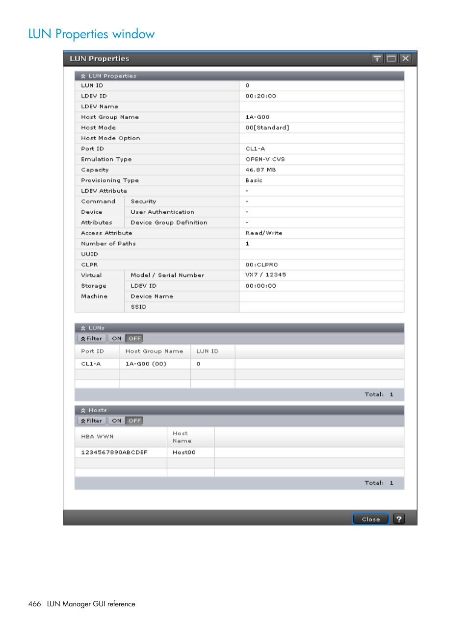 Lun properties window | HP XP Racks User Manual | Page 466 / 486