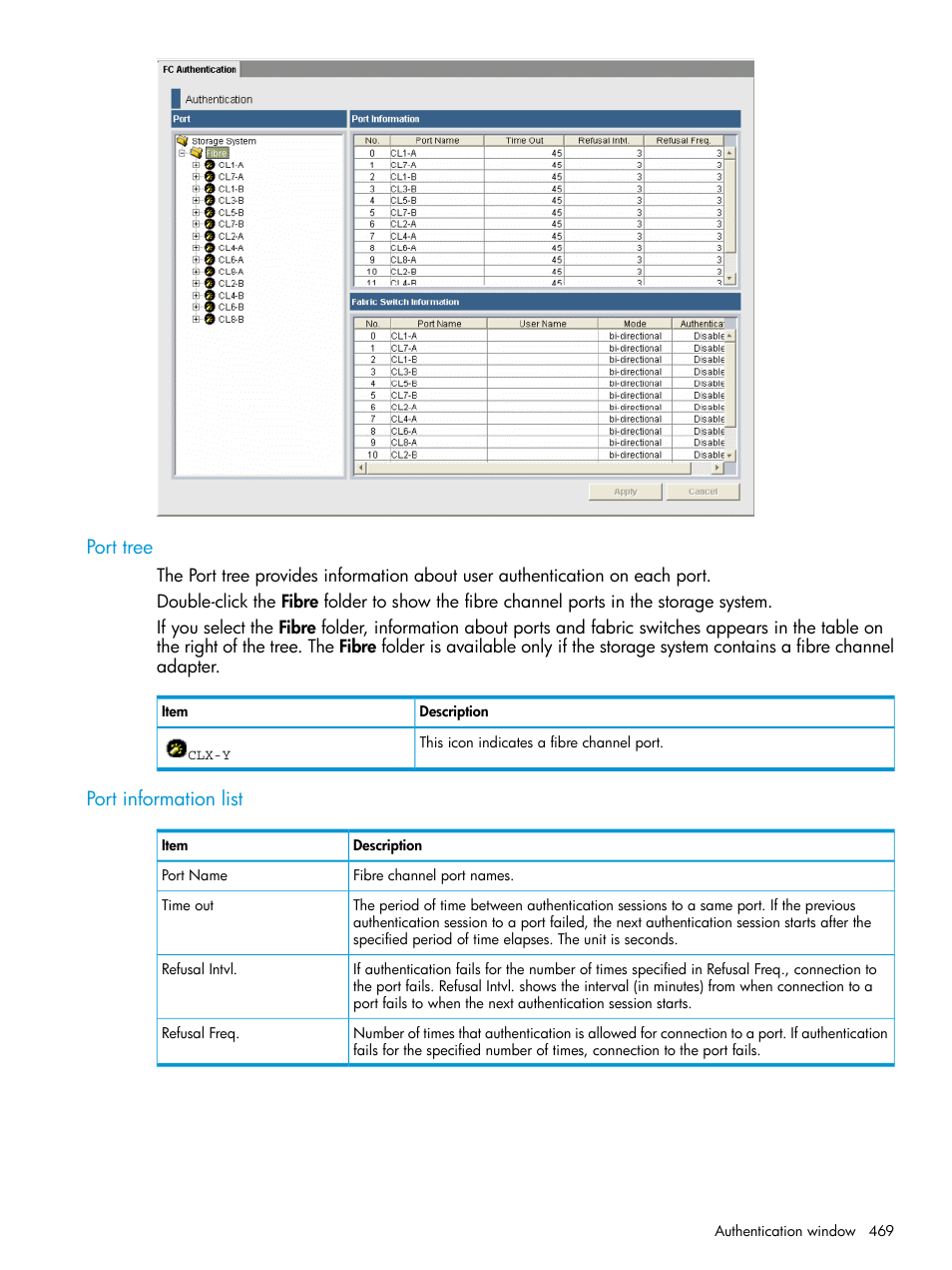 Port tree, Port information list, Port tree port information list | HP XP Racks User Manual | Page 469 / 486