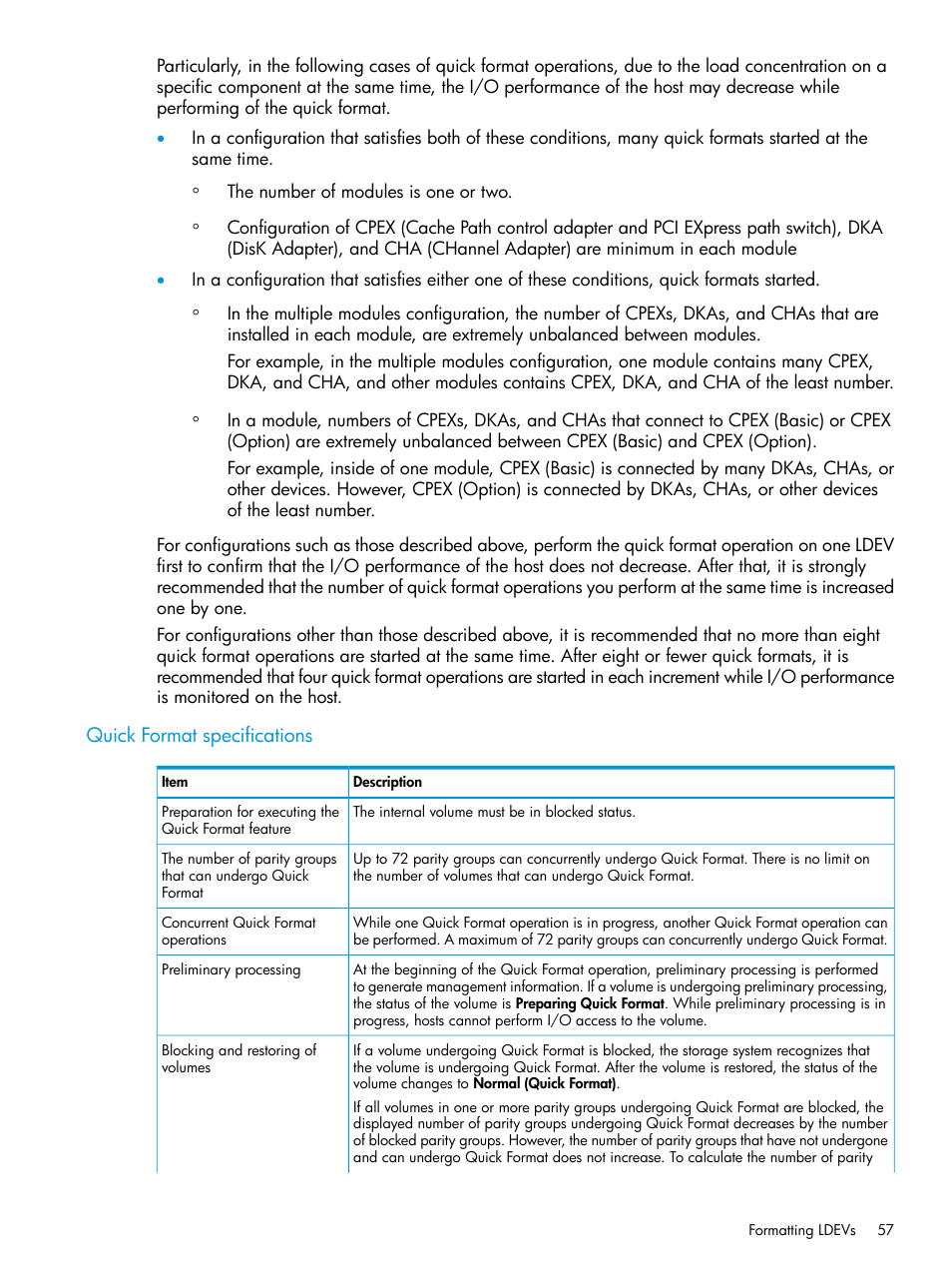 Quick format specifications | HP XP Racks User Manual | Page 57 / 486