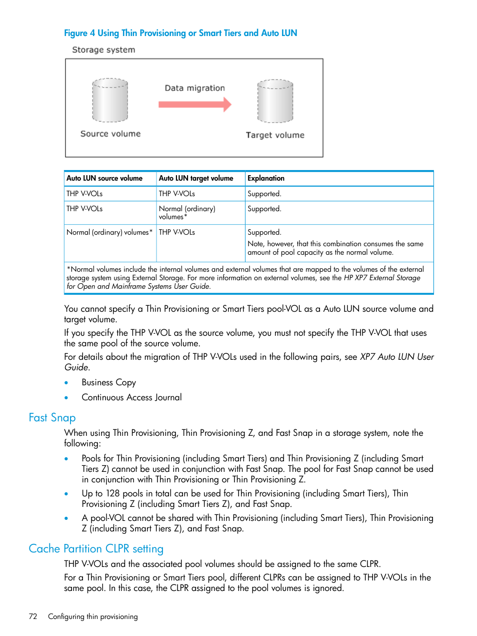 Fast snap, Cache partition clpr setting, Fast snap cache partition clpr setting | HP XP Racks User Manual | Page 72 / 486