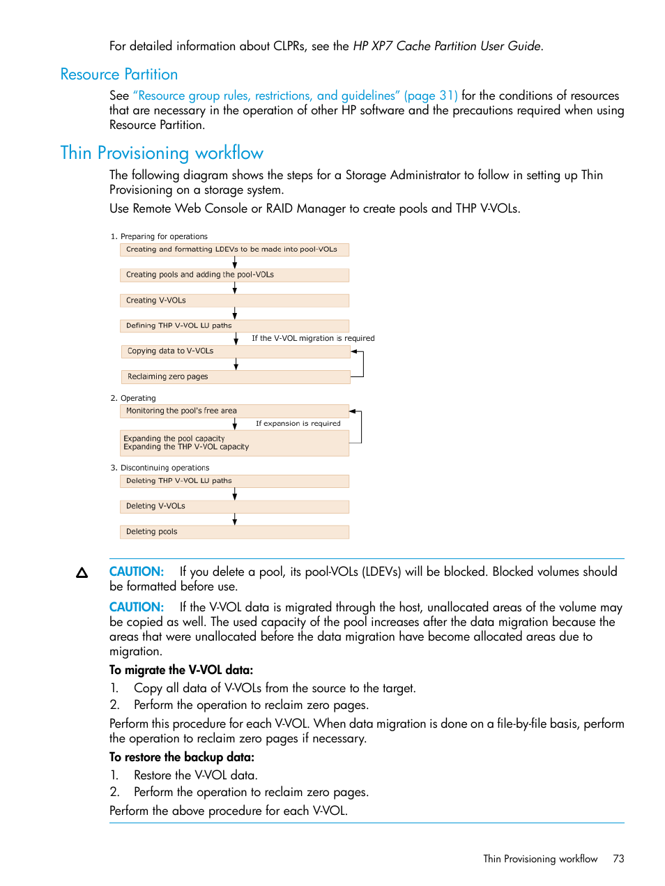 Resource partition, Thin provisioning workflow | HP XP Racks User Manual | Page 73 / 486