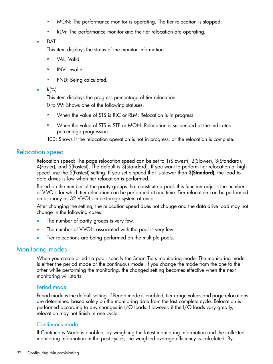 Relocation speed, Monitoring modes, Relocation speed monitoring modes | HP XP Racks User Manual | Page 92 / 486