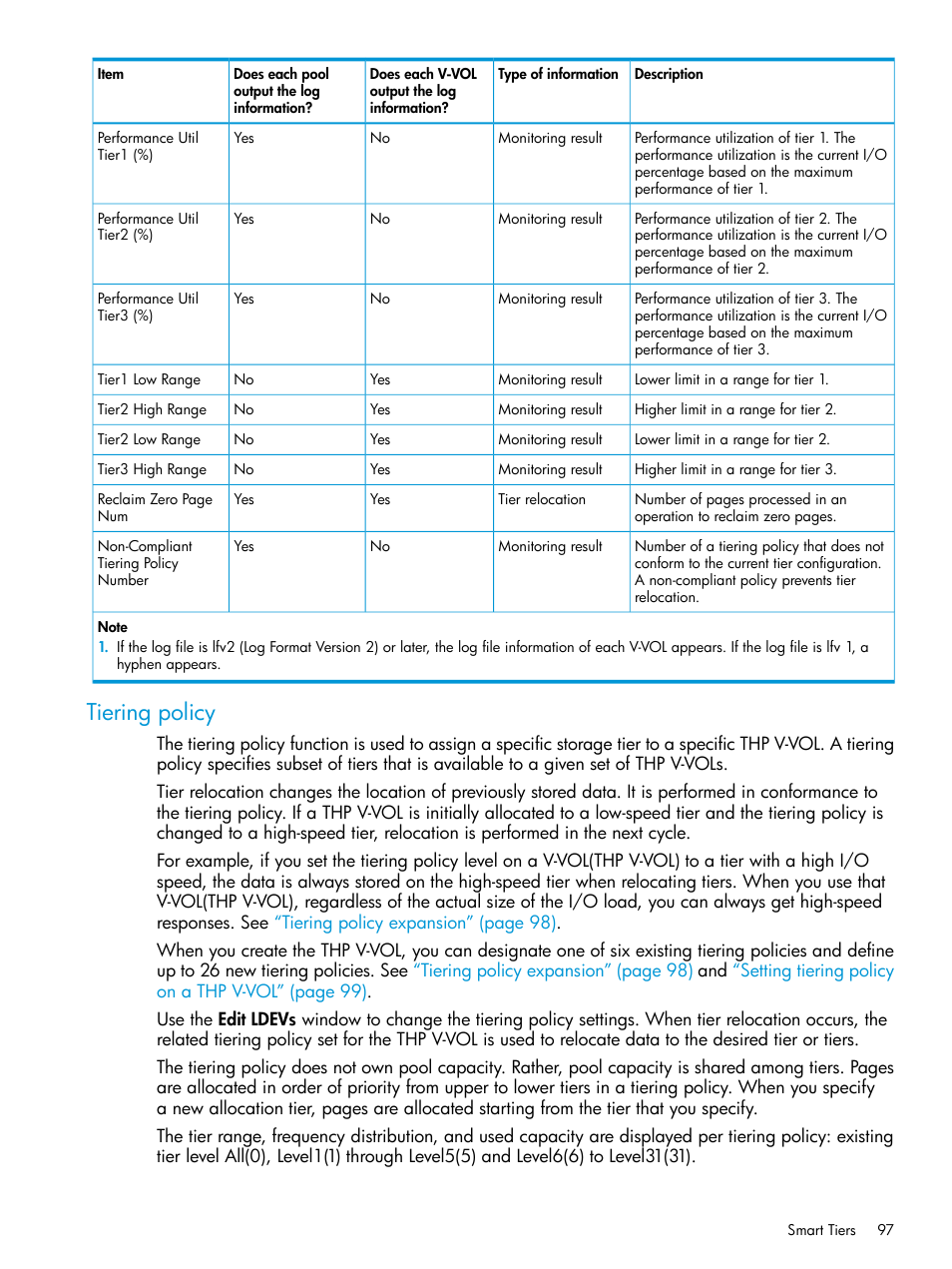 Tiering policy | HP XP Racks User Manual | Page 97 / 486