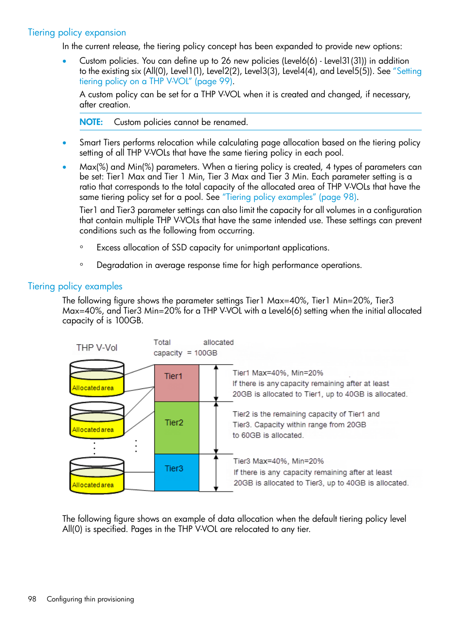 Tiering policy expansion, Tiering policy examples, Tiering policy expansion tiering policy examples | HP XP Racks User Manual | Page 98 / 486