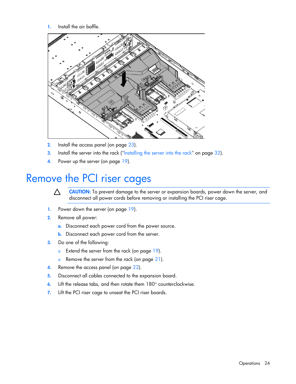Remove the pci riser cages | HP ProLiant DL388e Gen8 Server User Manual | Page 24 / 136