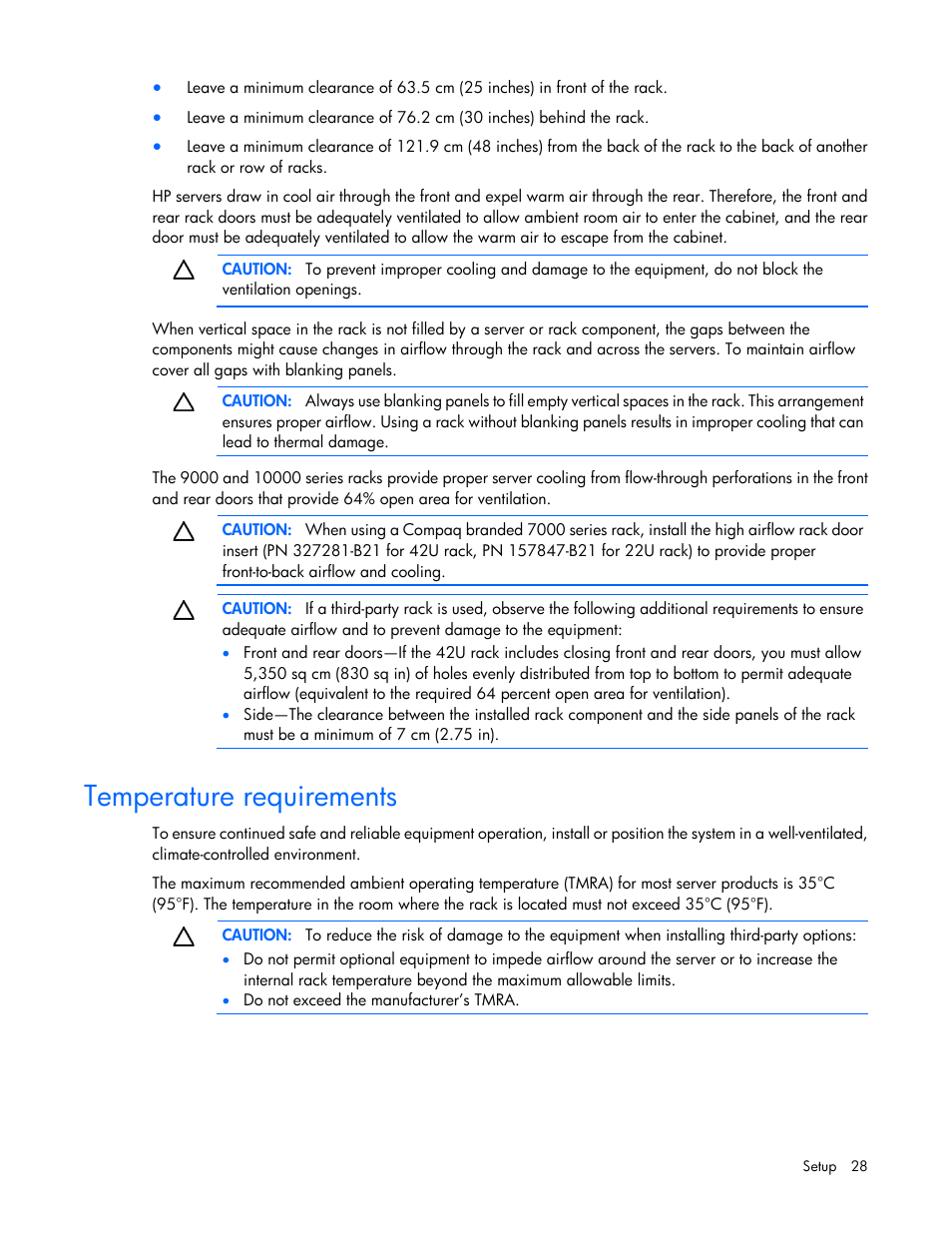 Temperature requirements | HP ProLiant DL388e Gen8 Server User Manual | Page 28 / 136