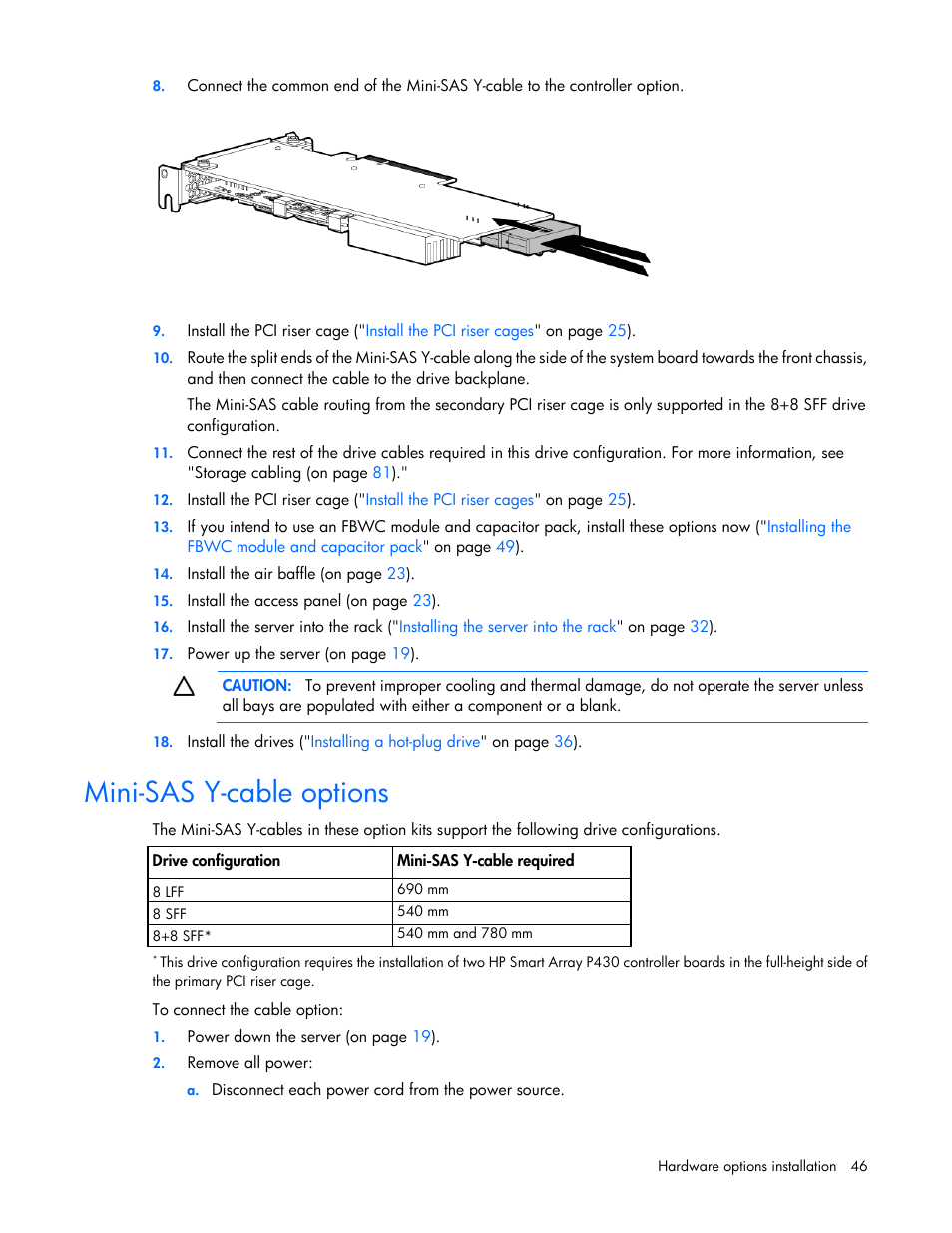 Mini-sas y-cable options | HP ProLiant DL388e Gen8 Server User Manual | Page 46 / 136