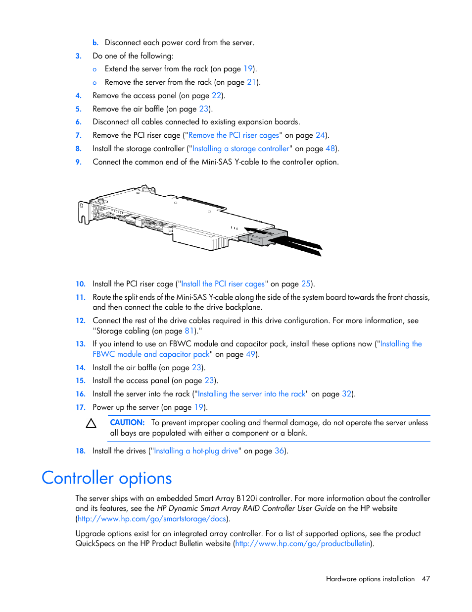 Controller options | HP ProLiant DL388e Gen8 Server User Manual | Page 47 / 136