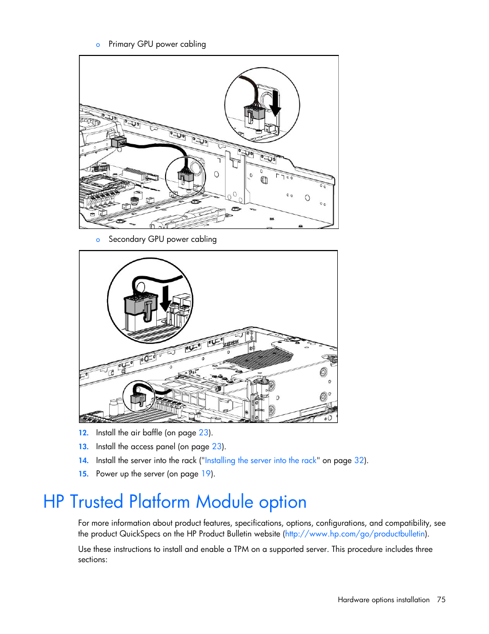 Hp trusted platform module option | HP ProLiant DL388e Gen8 Server User Manual | Page 75 / 136