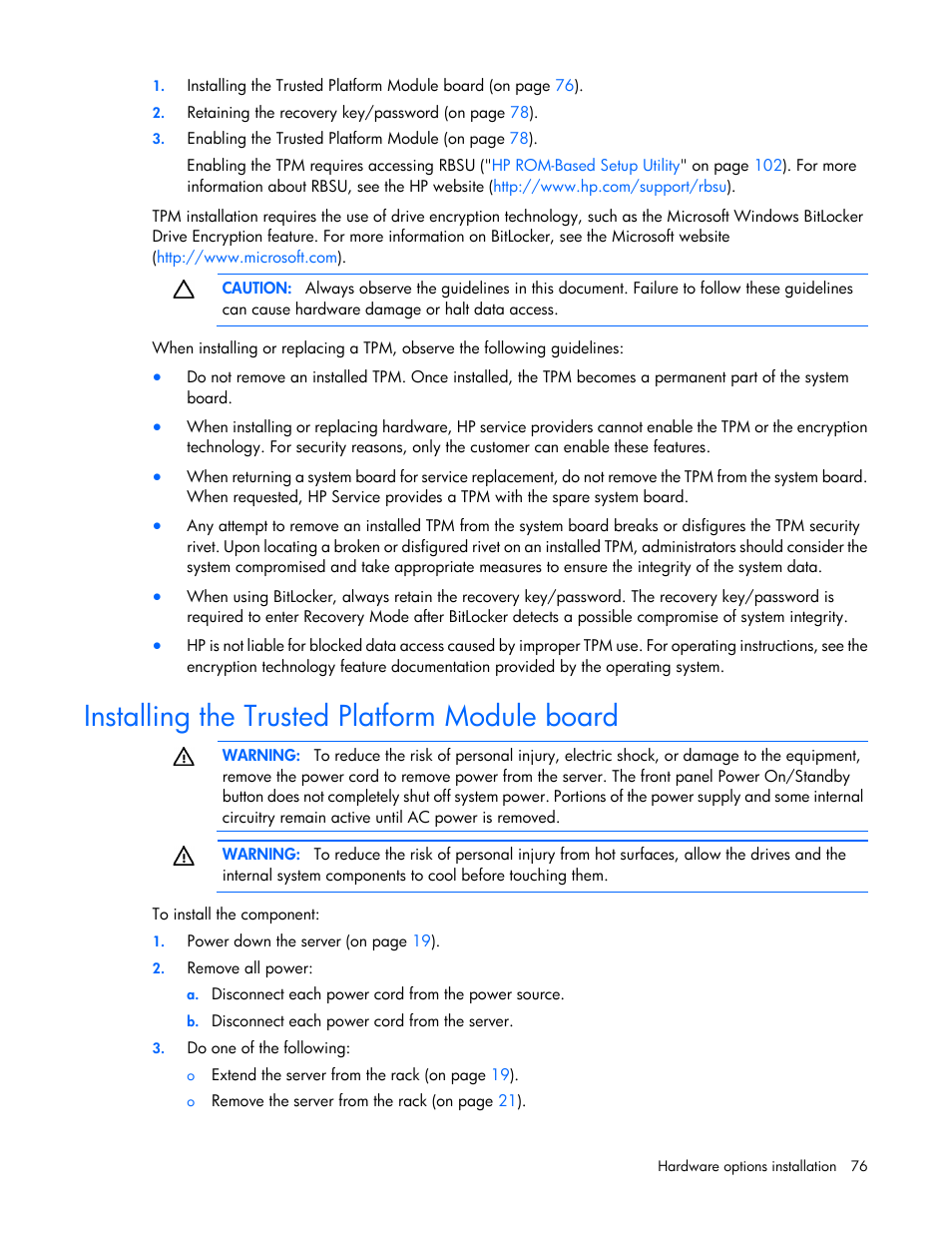 Installing the trusted platform module board | HP ProLiant DL388e Gen8 Server User Manual | Page 76 / 136