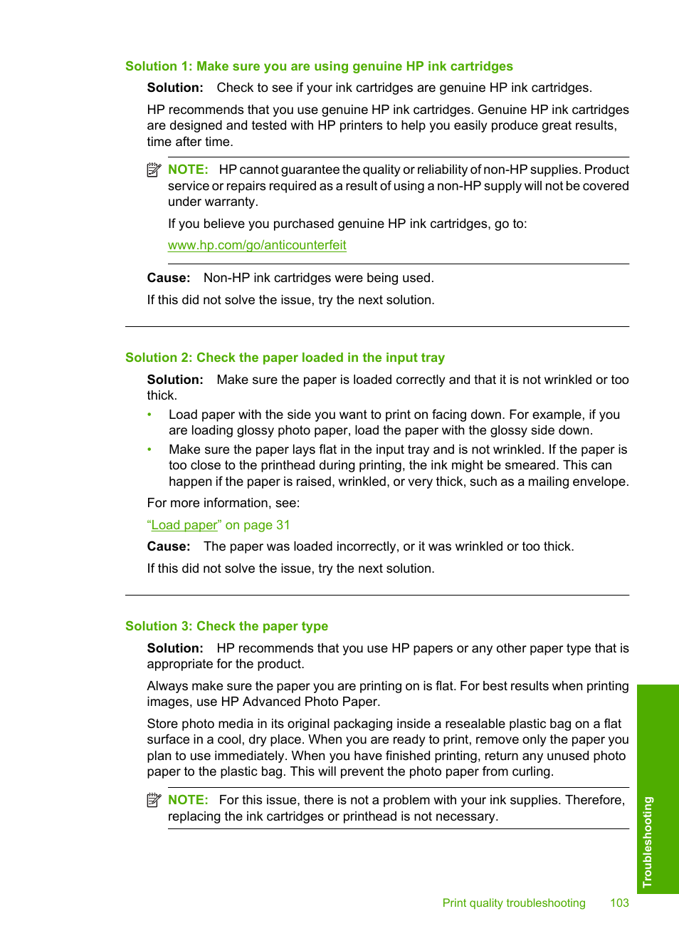 Solution 3: check the paper type | HP Photosmart D7560 Printer User Manual | Page 106 / 237