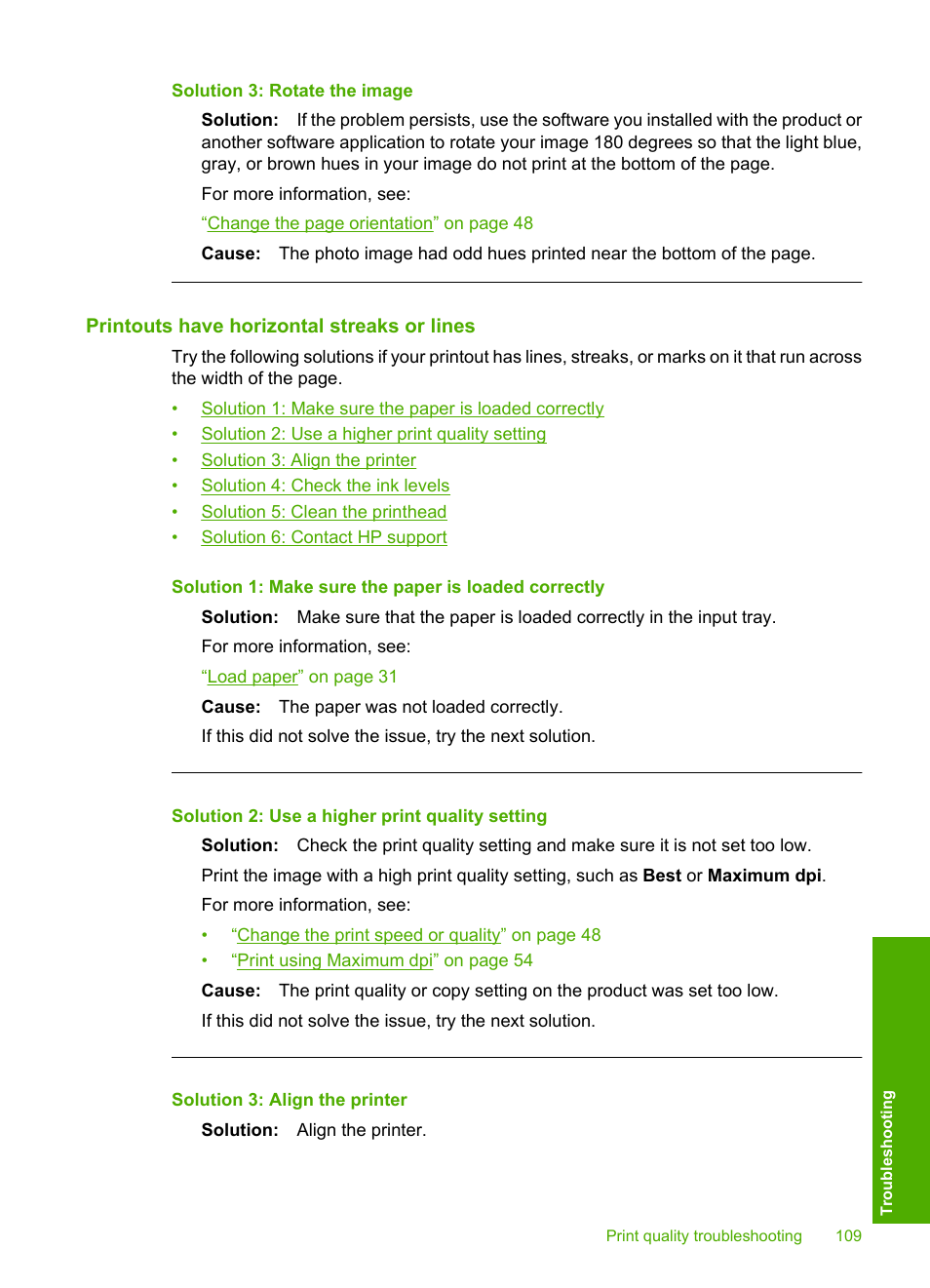 Printouts have horizontal streaks or lines, Solution 3: rotate the image | HP Photosmart D7560 Printer User Manual | Page 112 / 237