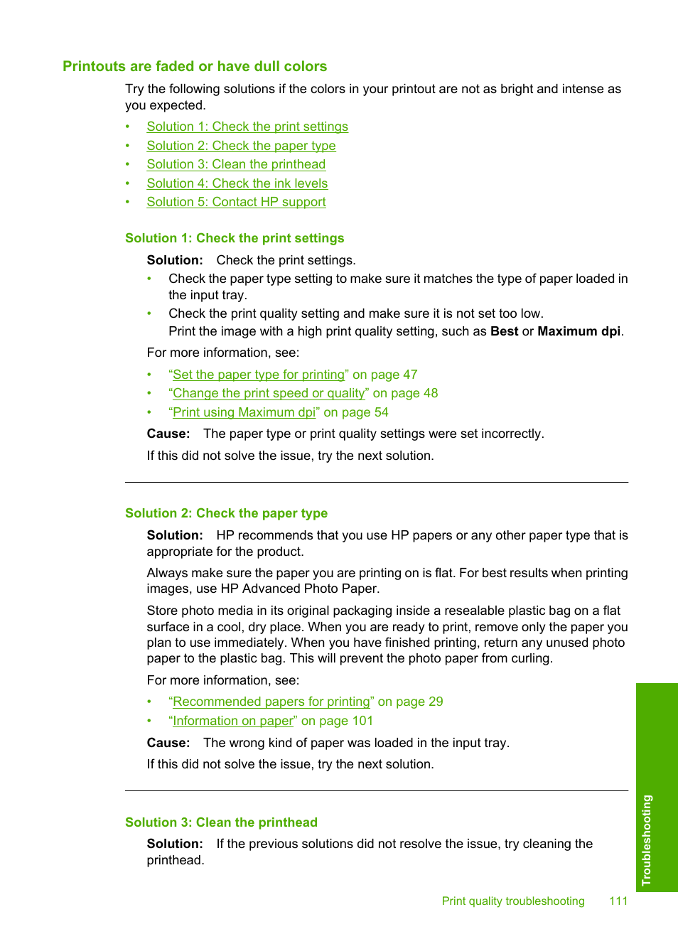 Printouts are faded or have dull colors | HP Photosmart D7560 Printer User Manual | Page 114 / 237