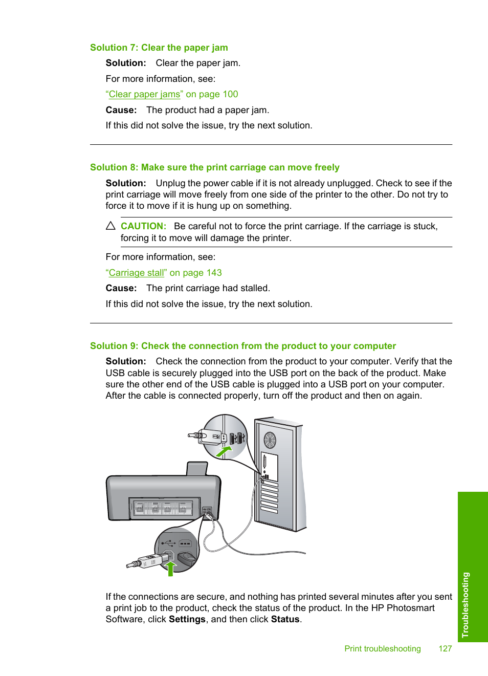 Solution 7: clear the paper jam | HP Photosmart D7560 Printer User Manual | Page 130 / 237