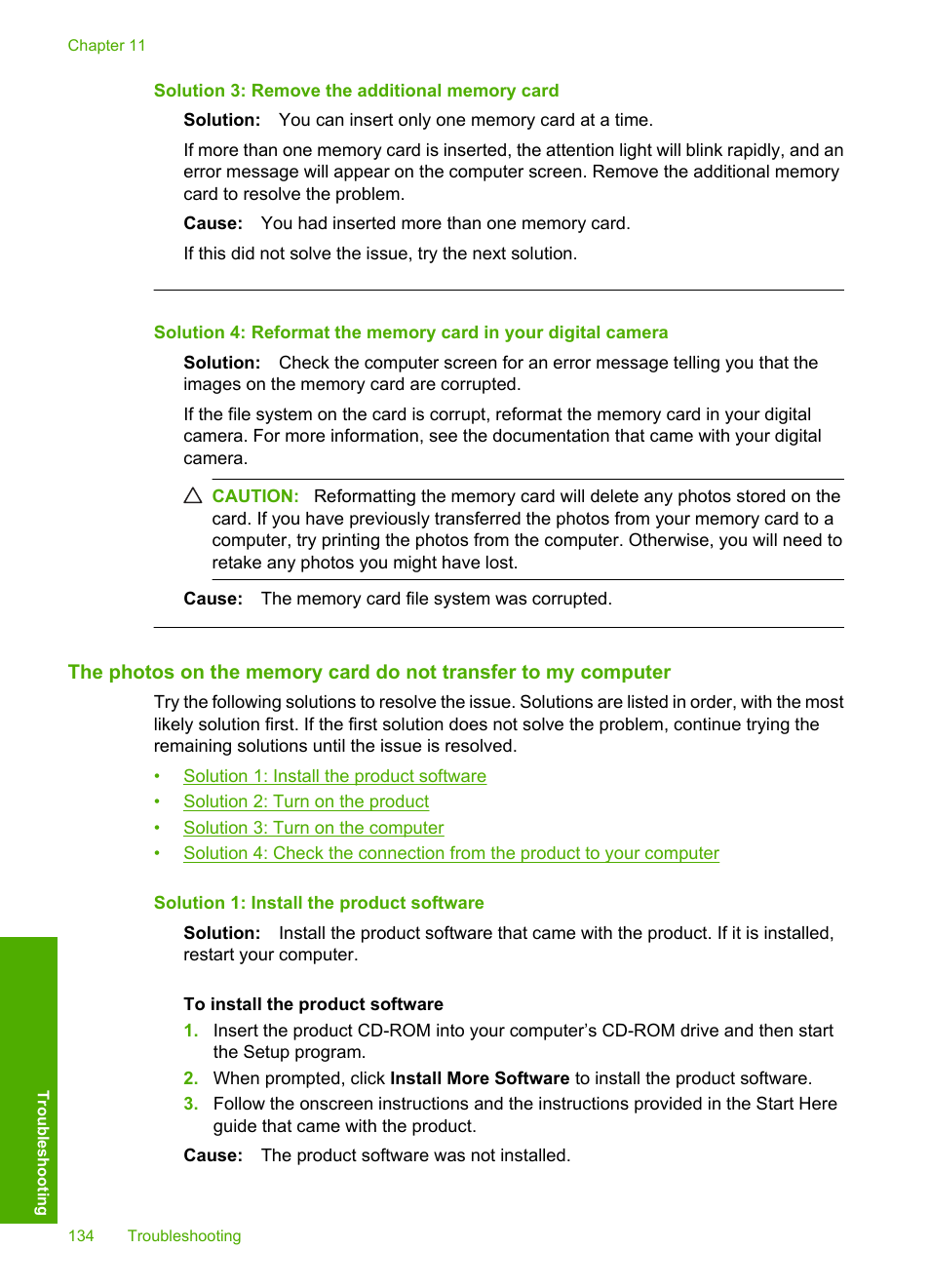 Solution 3: remove the additional memory card | HP Photosmart D7560 Printer User Manual | Page 137 / 237