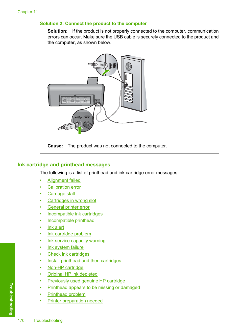 Ink cartridge and printhead messages, Ink cartridge and printhead | HP Photosmart D7560 Printer User Manual | Page 173 / 237