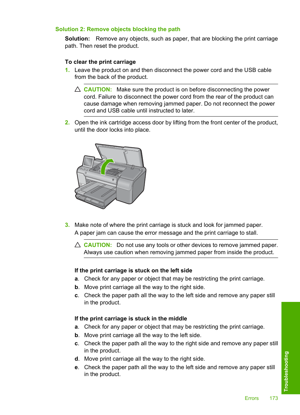 Solution 2: remove objects blocking the path | HP Photosmart D7560 Printer User Manual | Page 176 / 237